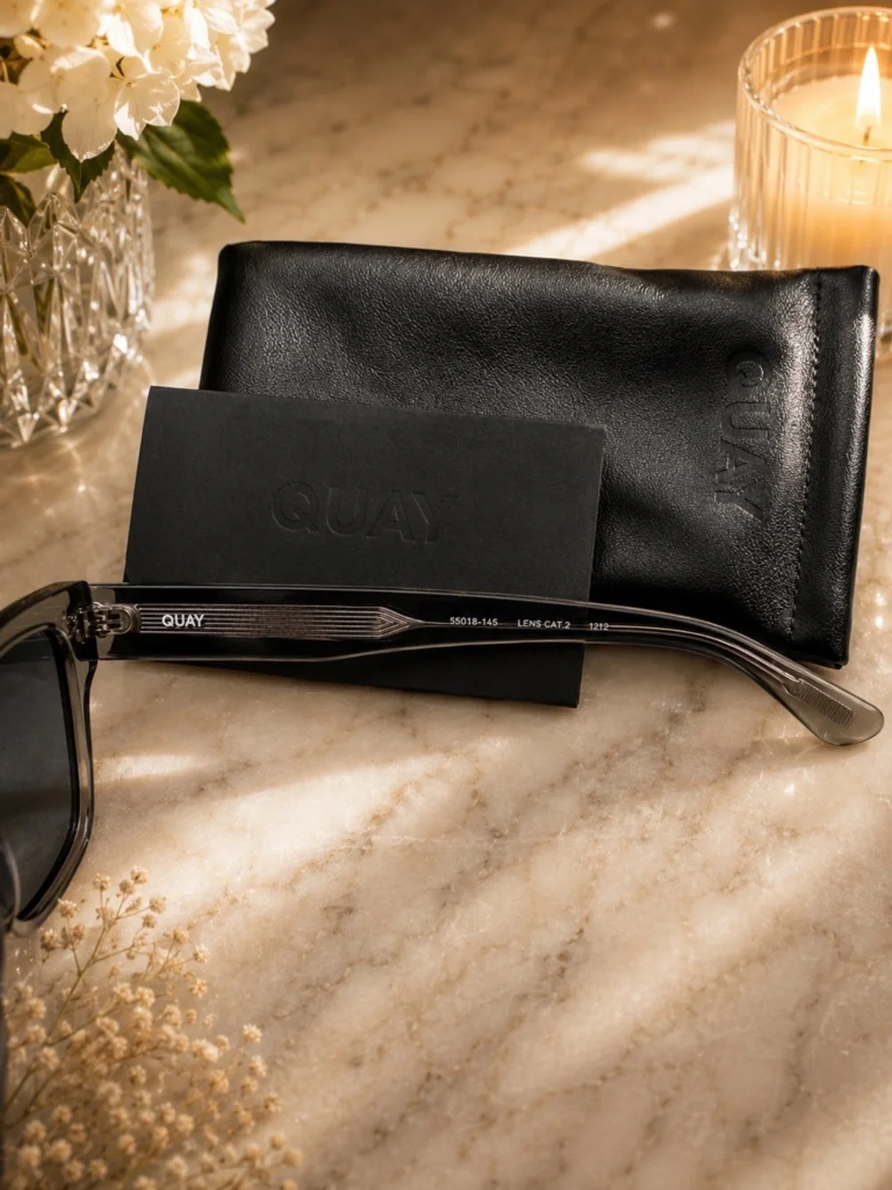 QUAY Australia Dealers Choice Smoke Square Sunglasses w/ Case
